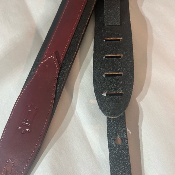 MSS80 2 Inch LEVY Guitar Strap Belt Leather Burgundy Black Music Band - Picture 12 of 16